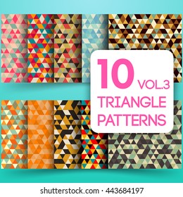 Set of colorful triangle vector background illustration. Triangle geometric mosaic seamless patterns. Vol. 3.