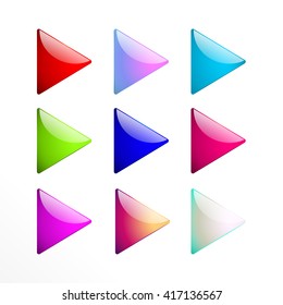 Set colorful triangle,head arrows buttons isolated on white background