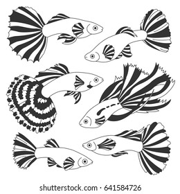 A set of colorful tropical fish. Flat style. Vector illustration.