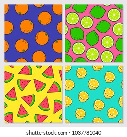 Set of colorful tropical fruits seamless pattern background