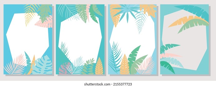 Set of Colorful tropical leaves decoration frame. summer concept template collection. Vector illustration.