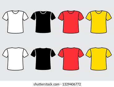 Set of colorful t-shirt, front and back view. Vector illustration