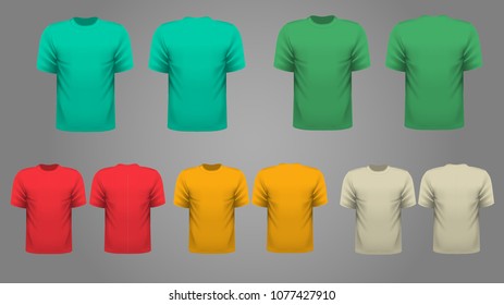 Set of colorful T-shirt template vector, front and back view. 