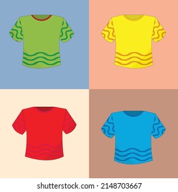 Set of colorful t-shirts with wavy stripes on a colored background