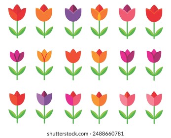 Set colorful tulip isolated on white background. Flower tulip sign vector illustration design