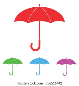 Set colorful umbrella icon, umbrella and rain symbol, umbrella silhouette shape, umbrellas weather icon, umbrella interface element