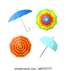 Set of colorful umbrellas from different angles vector illustrations