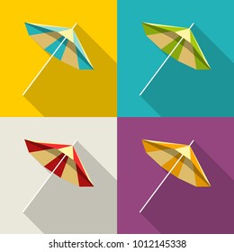 Set of colorful umbrellas in flat design. Beach umbrellas with sgadow. Vector illustration