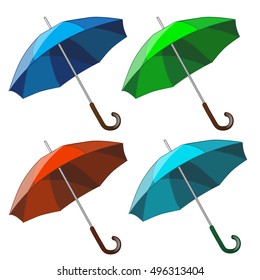Set of colorful umbrellas isolated on white background. Vector illustration.
