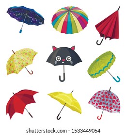 Set Of Colorful Umbrellas With Sofisticated Design Vector Illustrations