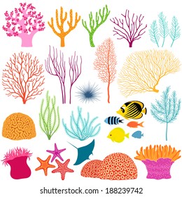 Set of colorful underwater design elements