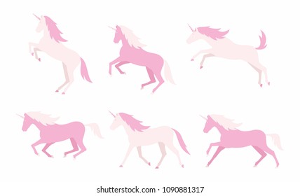 Set of colorful unicorns. flat style. isolated on white background