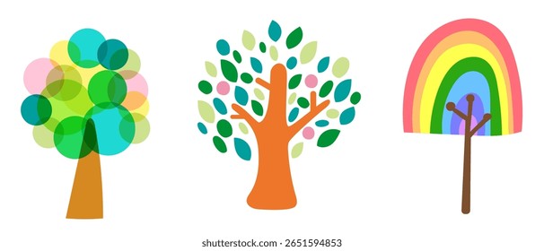 A set of colorful and unique trees suitable for children's designs