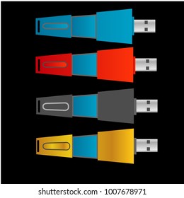 set of colorful usb flash drive disk illustration design vector