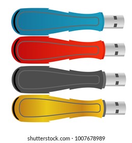 set of colorful usb flash drive disk illustration design vector