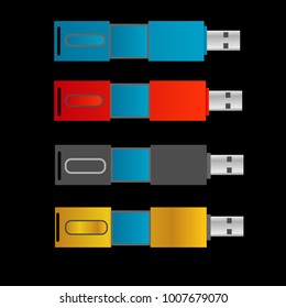 set of colorful usb flash drive disk illustration design vector