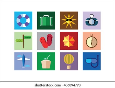 Set of colorful vacation icons design.