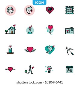 Set of colorful valentine's icon, isolated in white background. editable stroke.