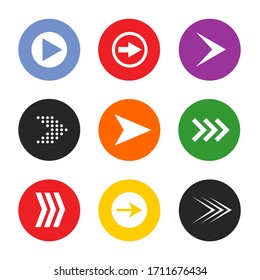 Set of colorful vector arrows. Different white objects on a colorful backgroung. Pointers set. Vector icons