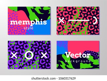 Set of colorful vector background with organic shapes and texture. Memphis style