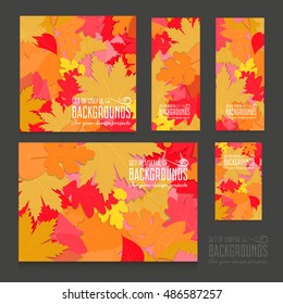 Set of colorful vector bright templates backgrounds for design projects. Vector simplistic leaves background with different form and sizes