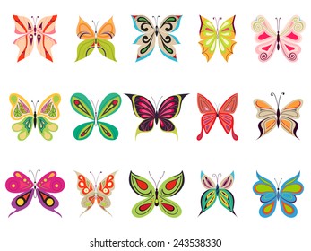 Set of colorful vector butterflies