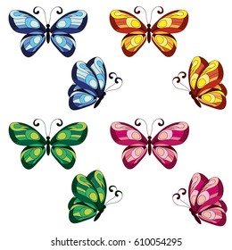 set of colorful vector butterflies isolated on white background