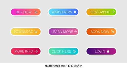 Set of colorful vector buttons for internet site. Buttons with arrows. Different color objects.