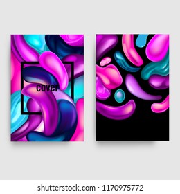 Set of Colorful Vector Card Templates. Liquid Abstract Purple and Blue Shapes