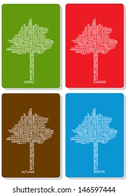 set of colorful vector cards with four seasons tree