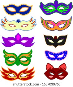 Set of colorful vector carnival masks.