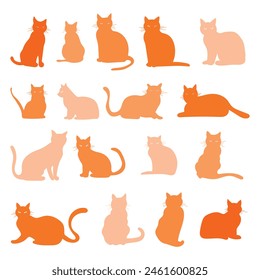 Set of colorful vector cats. Pets silhouette hand-drawn animal collection. Graphic design animal elements. 