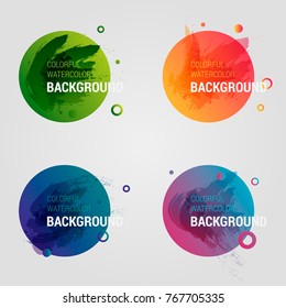 Set of colorful vector circle backgrounds with watercolor brush splashes 