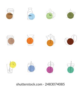 A set of colorful vector coffee and tea icons. Fine lines.