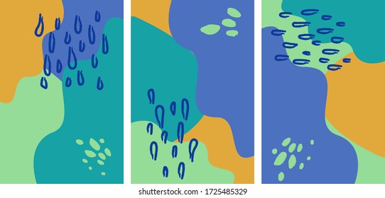 Conjunto de plantillas de diseño de portada vectorial coloridas.Aplicable a carteles, folletos, carteles, cubiertas y banners. Resumen de formas de fluidos con colores azules y verdes