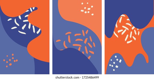 Set of colorful vector cover design template.Applicable for placards, brochures, posters, covers and banners. Abstract fluid shapes with blue, orange colors