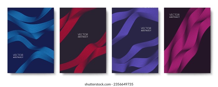 Set of Colorful Vector Covers. Linear Waves. Abstract Flat Illustration.