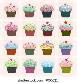 Set of colorful vector cupcakes