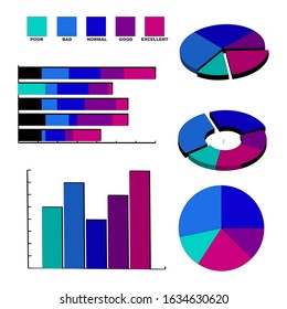 Set of colorful vector elements for infographic diagram, measuring area, isometric bar graphs on the vector plane isolated on white background.