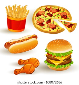 Set with Colorful Vector Fast Food Icons