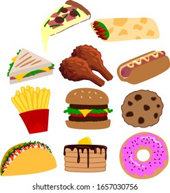 Set of colorful vector fast food. 