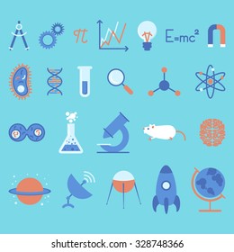 set of colorful vector flat science icons