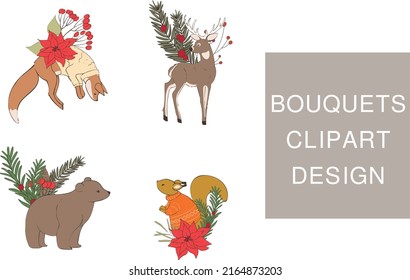 Set of colorful vector floral elements, Hand draw clipart collection, Watercolor floral composition. Clipping path included. Fast isolation. Hi-res file. Hand-painted. Raster illustration.