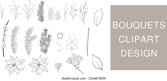 Set of colorful vector floral elements, Hand draw clipart collection, Watercolor floral composition. Clipping path included. Fast isolation. Hi-res file. Hand-painted. Raster illustration.