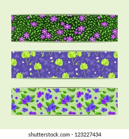 Set of Colorful Vector Floral Horizontal Banners. Flower Pattern