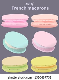 Set of colorful vector French macarons.