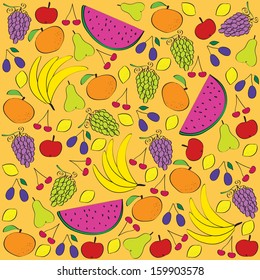 set of colorful vector fruits isolated on yellow background