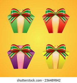 Set of colorful vector gift boxes with bows and ribbons
