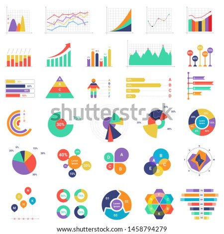 Set of colorful vector graphs and diagrams for finance, analytics and business presentation vector illustration.