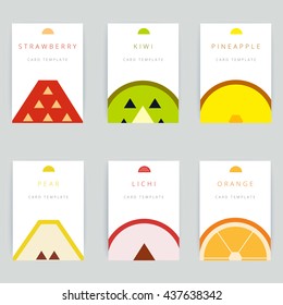 Set of colorful vector greeting card design with fruit background, postcard template